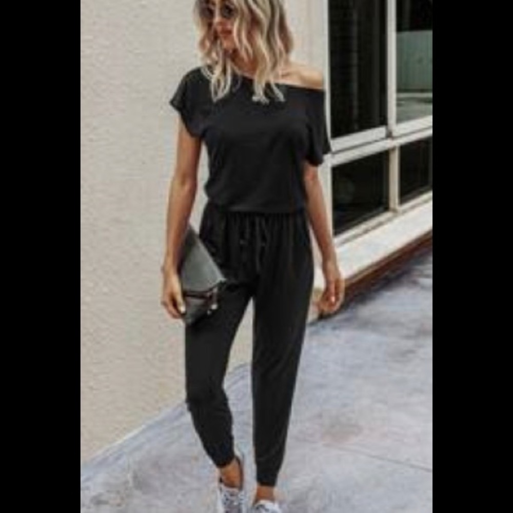 Black medium jumpsuit off the shoulder
